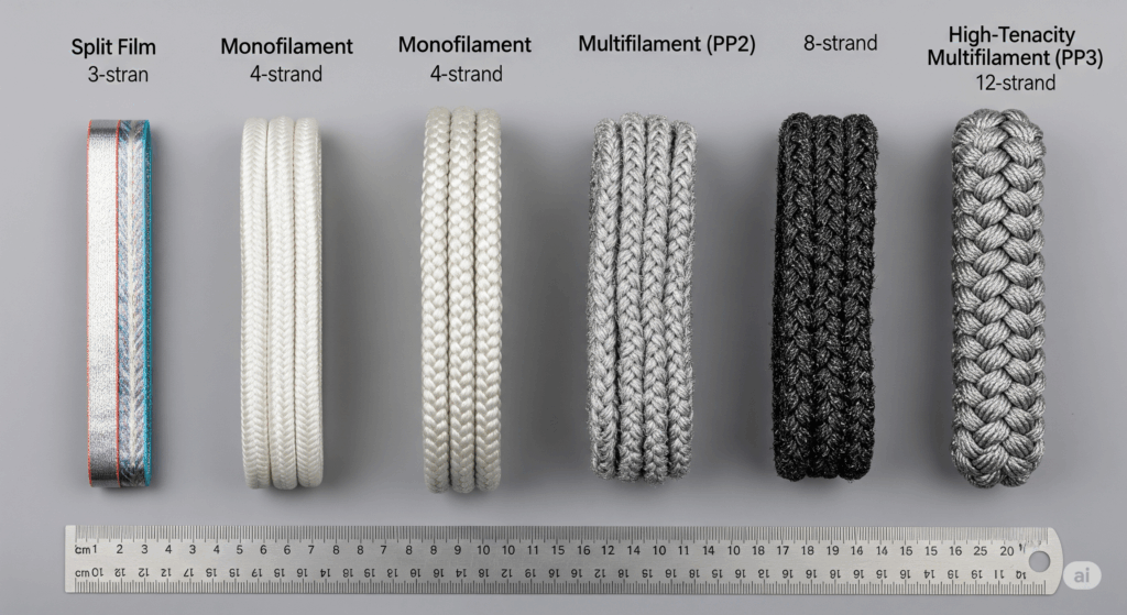 Fibre Ropes – Polypropylene (Split Film, Monofilament & Multifilament (PP2) and High-Tenacity Multifilament (PP3)) – 3-, 4-, 8- and 12-Strand Ropes