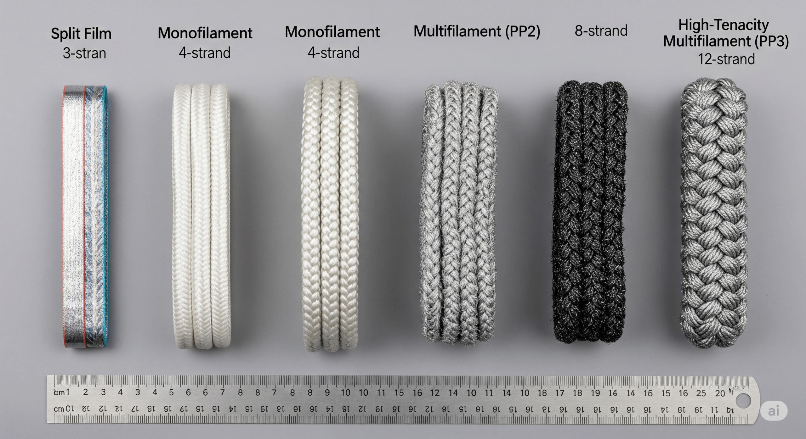 Fibre Ropes – Polypropylene (Split Film, Monofilament & Multifilament (PP2) and High-Tenacity Multifilament (PP3)) – 3-, 4-, 8- and 12-Strand Ropes