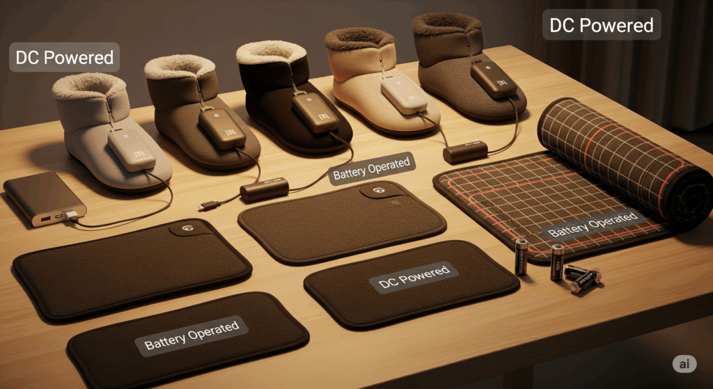DC Supplied / Battery-Operated Foot Warmers and Heating Mats