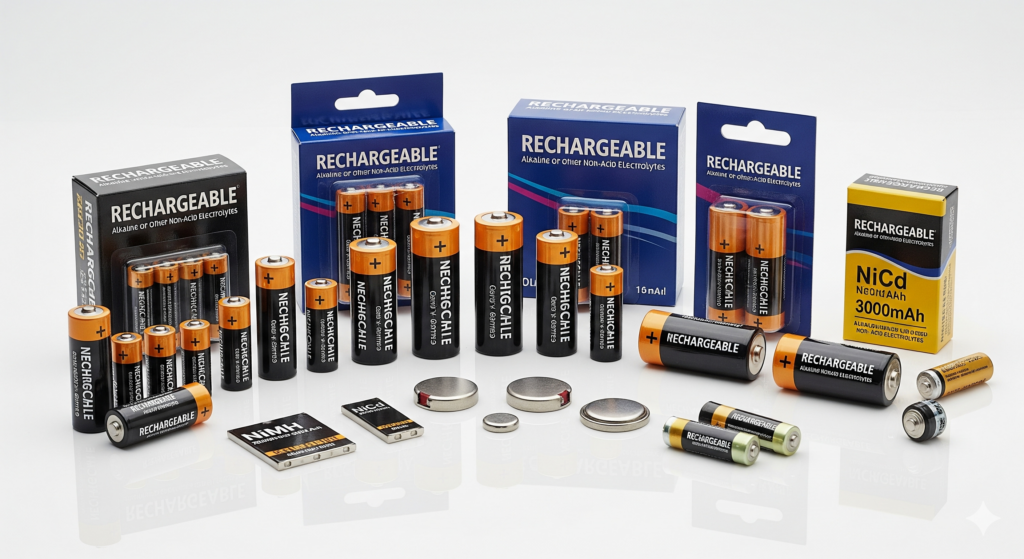 Sealed Secondary Cells/Batteries containing Alkaline or other non-acid Electrolytes for use in portable applications