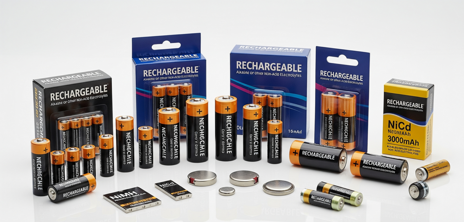 Sealed Secondary Cells/Batteries containing Alkaline or other non-acid Electrolytes for use in portable applications