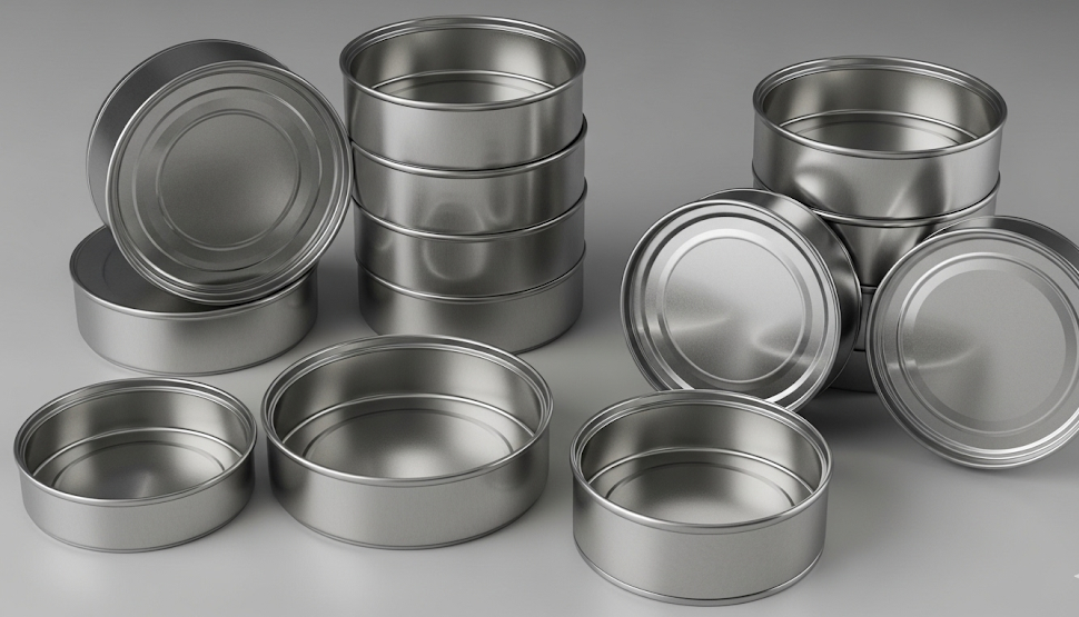 Three Piece Round Open Top Metal Cans for Foods and Beverages
