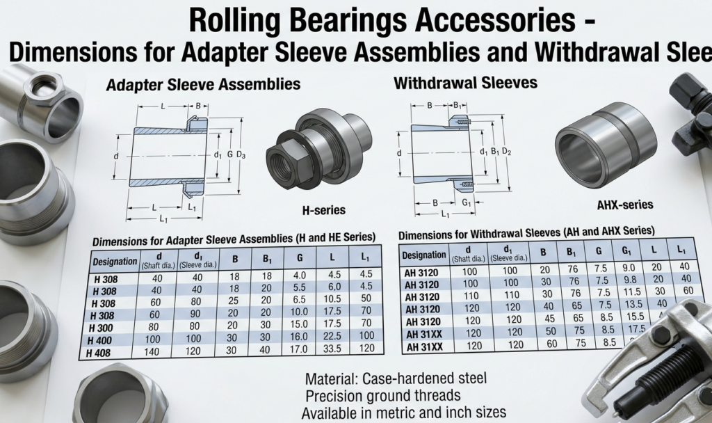 Rolling Bearings Accessories Dimensions for Adapter Sleeve Assemblies and Withdrawal Sleeves